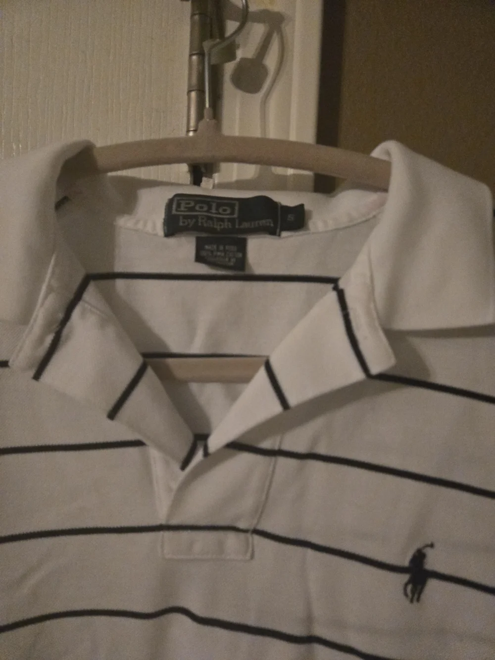: Polo Ralph Lauren Mens Small Black White Striped Pony Logo Pique Polo Shirt